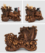 Load image into Gallery viewer, Chinese Feng Shui Good Fortune Wealth Double Pen Holder Gold Money Power Eagle Statue Home/Office Decor Sculpture Craft Living Room TV Cabinet Fortune Ornament Housewarming Gift