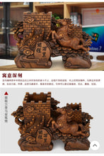 Load image into Gallery viewer, Chinese Feng Shui Good Fortune Wealth Double Pen Holder Gold Money Horse Statue Home/Office Decor Sculpture Craft Living Room TV Cabinet Fortune Ornament Housewarming Gift