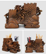 Load image into Gallery viewer, Chinese Feng Shui Good Fortune Wealth Double Pen Holder Gold Money Great Wall Horse Statue Home/Office Decor Sculpture Craft Living Room TV Cabinet Fortune Ornament Housewarming Gift