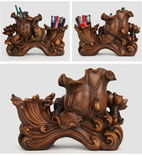 Load image into Gallery viewer, Chinese Feng Shui Good Fortune Wealth Double Pen Holder Gold Money 9-Layer Wenchang Temple Statue Home/Office Decor Sculpture Craft Living Room TV Cabinet Fortune Ornament Housewarming Gift