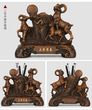 Load image into Gallery viewer, Chinese Feng Shui Good Fortune Wealth Double Pen Holder Gold Money Power Eagle Statue Home/Office Decor Sculpture Craft Living Room TV Cabinet Fortune Ornament Housewarming Gift