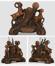 Load image into Gallery viewer, Chinese Feng Shui Good Fortune Wealth Double Pen Holder Gold Money Ox Cow Statue Home/Office Decor Sculpture Craft Living Room TV Cabinet Fortune Ornament Housewarming Gift