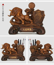 Load image into Gallery viewer, Chinese Feng Shui Good Fortune Wealth Double Pen Holder Gold Money Great Wall Horse Statue Home/Office Decor Sculpture Craft Living Room TV Cabinet Fortune Ornament Housewarming Gift