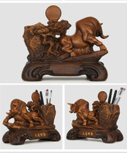 Load image into Gallery viewer, Chinese Feng Shui Good Fortune Wealth Double Pen Holder Gold Money Great Wall Horse Statue Home/Office Decor Sculpture Craft Living Room TV Cabinet Fortune Ornament Housewarming Gift