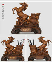 Load image into Gallery viewer, Chinese Feng Shui Good Fortune Wealth Double Pen Holder Gold Money Cabbage Gold Fish Statue Home/Office Decor Sculpture Craft Living Room TV Cabinet Fortune Ornament Housewarming Gift