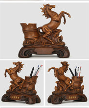 Load image into Gallery viewer, Chinese Feng Shui Good Fortune Wealth Double Pen Holder Gold Money Ox Cow Statue Home/Office Decor Sculpture Craft Living Room TV Cabinet Fortune Ornament Housewarming Gift