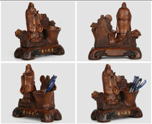 Load image into Gallery viewer, Chinese Feng Shui Good Fortune Wealth Double Pen Holder Gold Money Ox Cow Statue Home/Office Decor Sculpture Craft Living Room TV Cabinet Fortune Ornament Housewarming Gift