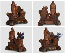 Load image into Gallery viewer, Chinese Feng Shui Good Fortune Wealth Double Pen Holder Gold Money 9-Layer Wenchang Temple Statue Home/Office Decor Sculpture Craft Living Room TV Cabinet Fortune Ornament Housewarming Gift