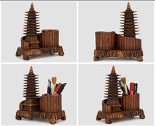Load image into Gallery viewer, Chinese Feng Shui Good Fortune Wealth Double Pen Holder Gold Money Moon Mountain Statue Home/Office Decor Sculpture Craft Living Room TV Cabinet Fortune Ornament Housewarming Gift