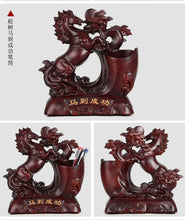 Load image into Gallery viewer, Chinese Feng Shui Good Fortune Wealth Double Pen Holder Gold Money Ox Cow Statue Home/Office Decor Sculpture Craft Living Room TV Cabinet Fortune Ornament Housewarming Gift