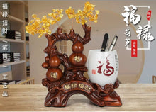 Load image into Gallery viewer, Chinese Feng Shui Good Fortune Wealth Double Pen Holder Gold Money Ox Cow Statue Home/Office Decor Sculpture Craft Living Room TV Cabinet Fortune Ornament Housewarming Gift