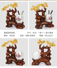 Load image into Gallery viewer, Chinese Feng Shui Good Fortune Wealth Double Pen Holder Gold Money Toad Statue Home/Office Decor Sculpture Craft Living Room TV Cabinet Fortune Ornament Housewarming Gift