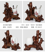 Load image into Gallery viewer, Chinese Feng Shui Good Fortune Wealth Double Pen Holder Gold Money Moon Mountain Statue Home/Office Decor Sculpture Craft Living Room TV Cabinet Fortune Ornament Housewarming Gift