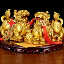 Load image into Gallery viewer, A Pair of Chinese Feng Shui Good Fortune Wealth Gold Money Pixiu/Dragon/Lions Statue Home/Office Decor Sculpture Craft Living Room TV Cabinet Fortune Ornament Housewarming Gift