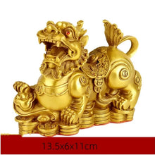 Load image into Gallery viewer, A Pair of Chinese Feng Shui Good Fortune Wealth Gold Money Pixiu/Dragon/Lions Statue Home/Office Decor Sculpture Craft Living Room TV Cabinet Fortune Ornament Housewarming Gift