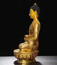 Load image into Gallery viewer, Chinese Feng Shui Good Fortune Wealth Blessing Gold Buddha Copper Statue Home/Office Decor Sculpture Craft Living Room TV Cabinet Fortune Ornament Housewarming Gift