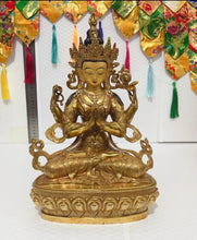Load image into Gallery viewer, Chinese Feng Shui Good Fortune Wealth Blessing Gold Guanyin/Tara God Copper Statue Home/Office Decor Sculpture Craft Living Room TV Cabinet Fortune Ornament Housewarming Gift