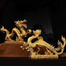 Load image into Gallery viewer, Chinese Feng Shui Good Fortune Wealth Lucky Gold Dragon Phoenix Brass Statue Home/Office Decor Sculpture Craft Living Room TV Cabinet Fortune Ornament Housewarming Gift