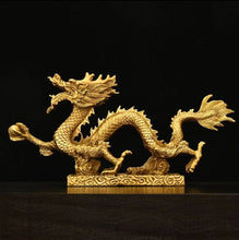 Load image into Gallery viewer, Chinese Feng Shui Good Fortune Wealth Lucky Gold Dragon Phoenix Brass Statue Home/Office Decor Sculpture Craft Living Room TV Cabinet Fortune Ornament Housewarming Gift