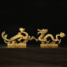 Load image into Gallery viewer, Chinese Feng Shui Good Fortune Wealth Lucky Gold Dragon Phoenix Brass Statue Home/Office Decor Sculpture Craft Living Room TV Cabinet Fortune Ornament Housewarming Gift