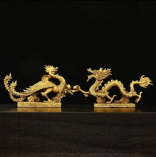 Load image into Gallery viewer, Chinese Feng Shui Good Fortune Wealth Lucky Gold Dragon Phoenix Brass Statue Home/Office Decor Sculpture Craft Living Room TV Cabinet Fortune Ornament Housewarming Gift