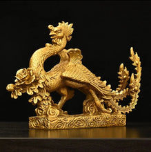 Load image into Gallery viewer, Chinese Feng Shui Good Fortune Wealth Lucky Gold Dragon Phoenix Brass Statue Home/Office Decor Sculpture Craft Living Room TV Cabinet Fortune Ornament Housewarming Gift