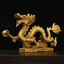 Load image into Gallery viewer, Chinese Feng Shui Good Fortune Wealth Lucky Gold Dragon Phoenix Brass Statue Home/Office Decor Sculpture Craft Living Room TV Cabinet Fortune Ornament Housewarming Gift