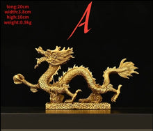 Load image into Gallery viewer, Chinese Feng Shui Good Fortune Wealth Lucky Gold Dragon Phoenix Brass Statue Home/Office Decor Sculpture Craft Living Room TV Cabinet Fortune Ornament Housewarming Gift