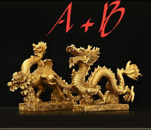 Load image into Gallery viewer, Chinese Feng Shui Good Fortune Wealth Lucky Gold Dragon Phoenix Brass Statue Home/Office Decor Sculpture Craft Living Room TV Cabinet Fortune Ornament Housewarming Gift