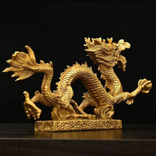 Load image into Gallery viewer, Chinese Feng Shui Good Fortune Wealth Lucky Gold Dragon Phoenix Brass Statue Home/Office Decor Sculpture Craft Living Room TV Cabinet Fortune Ornament Housewarming Gift