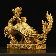 Load image into Gallery viewer, Chinese Feng Shui Good Fortune Wealth Lucky Gold Dragon Phoenix Brass Statue Home/Office Decor Sculpture Craft Living Room TV Cabinet Fortune Ornament Housewarming Gift