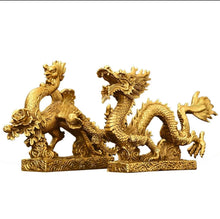 Load image into Gallery viewer, Chinese Feng Shui Good Fortune Wealth Lucky Gold Dragon Phoenix Brass Statue Home/Office Decor Sculpture Craft Living Room TV Cabinet Fortune Ornament Housewarming Gift