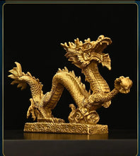 Load image into Gallery viewer, Chinese Feng Shui Good Fortune Wealth Lucky Gold Dragon Phoenix Brass Statue Home/Office Decor Sculpture Craft Living Room TV Cabinet Fortune Ornament Housewarming Gift