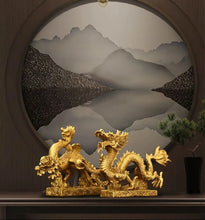 Load image into Gallery viewer, Chinese Feng Shui Good Fortune Wealth Lucky Gold Dragon Phoenix Brass Statue Home/Office Decor Sculpture Craft Living Room TV Cabinet Fortune Ornament Housewarming Gift