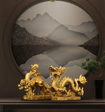 Load image into Gallery viewer, Chinese Feng Shui Good Fortune Wealth Lucky Gold Dragon Phoenix Brass Statue Home/Office Decor Sculpture Craft Living Room TV Cabinet Fortune Ornament Housewarming Gift