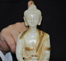 Load image into Gallery viewer, 8" Chinese Feng Shui Good Fortune Wealth Blessing Gold Buddha Jade Statue Home/Office Decor Sculpture Craft Living Room TV Cabinet Fortune Ornament Housewarming Gift
