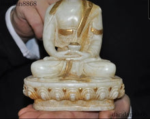 Load image into Gallery viewer, 8" Chinese Feng Shui Good Fortune Wealth Blessing Gold Buddha Jade Statue Home/Office Decor Sculpture Craft Living Room TV Cabinet Fortune Ornament Housewarming Gift