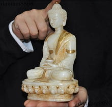 Load image into Gallery viewer, 8" Chinese Feng Shui Good Fortune Wealth Blessing Gold Buddha Jade Statue Home/Office Decor Sculpture Craft Living Room TV Cabinet Fortune Ornament Housewarming Gift