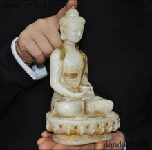 Load image into Gallery viewer, 8" Chinese Feng Shui Good Fortune Wealth Blessing Gold Buddha Jade Statue Home/Office Decor Sculpture Craft Living Room TV Cabinet Fortune Ornament Housewarming Gift