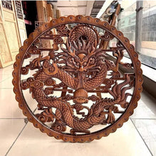 Load image into Gallery viewer, Chinese Feng Shui Good Fortune Wealth Lucky Dragon Wood Statue Hallway Wall Panel Home/Office Decor Sculpture Craft Living Room TV Cabinet Fortune Ornament Housewarming Gift