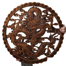 Load image into Gallery viewer, Chinese Feng Shui Good Fortune Wealth Lucky Dragon Wood Statue Hallway Wall Panel Home/Office Decor Sculpture Craft Living Room TV Cabinet Fortune Ornament Housewarming Gift