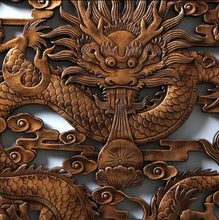 Load image into Gallery viewer, Chinese Feng Shui Good Fortune Wealth Lucky Dragon Wood Statue Hallway Wall Panel Home/Office Decor Sculpture Craft Living Room TV Cabinet Fortune Ornament Housewarming Gift