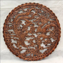 Load image into Gallery viewer, Chinese Feng Shui Good Fortune Wealth Lucky Double Dragons/ Dragon Phoenix Wood Statue Hallway Wall Panel Home/Office Decor Sculpture Craft Living Room TV Cabinet Fortune Ornament Housewarming Gift
