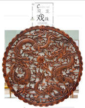 Load image into Gallery viewer, Chinese Feng Shui Good Fortune Wealth Lucky Double Dragons/ Dragon Phoenix Wood Statue Hallway Wall Panel Home/Office Decor Sculpture Craft Living Room TV Cabinet Fortune Ornament Housewarming Gift