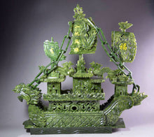 Load image into Gallery viewer, 14.57in/370mm H- Chinese Genuine Natural Green Jade HandCarved Dragon Boat Statue