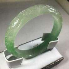 Load image into Gallery viewer, 56-58mm Certified Natural Light Green Jadeite Emerald A Jade HandCarved Dragon Bracelet Bangle GX3136 with Gift Box