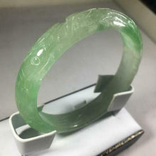 Load image into Gallery viewer, 56-58mm Certified Natural Light Green Jadeite Emerald A Jade HandCarved Dragon Bracelet Bangle GX3136 with Gift Box