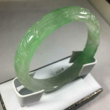 Load image into Gallery viewer, 56-58mm Certified Natural Light Green Jadeite Emerald A Jade HandCarved Dragon Bracelet Bangle GX3136 with Gift Box