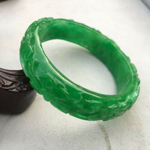 Load image into Gallery viewer, 56-58mm Certified Natural Green Jadeite Emerald A Jade HandCarved Flower Bracelet Bangle GX3606 with Gift Box
