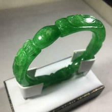 Load image into Gallery viewer, 56-58mm Certified Natural Green Jadeite Emerald A Jade HandCarved Ruyi Flower-Money Coin Round Bracelet Bangle GX3140 with Gift Box